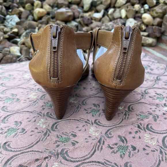 Nine West Sandals Women's 9M Wedge Zip Brown Leather Strappy - Picture 5 of 7